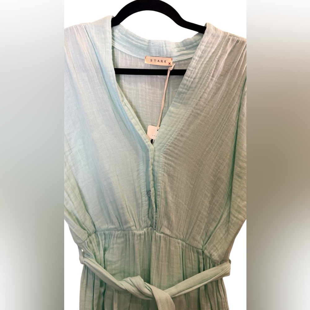 Stark X Women’s Cotton Gauze Mint Color Belted Mini Dress sz M - Picture 3 of 11